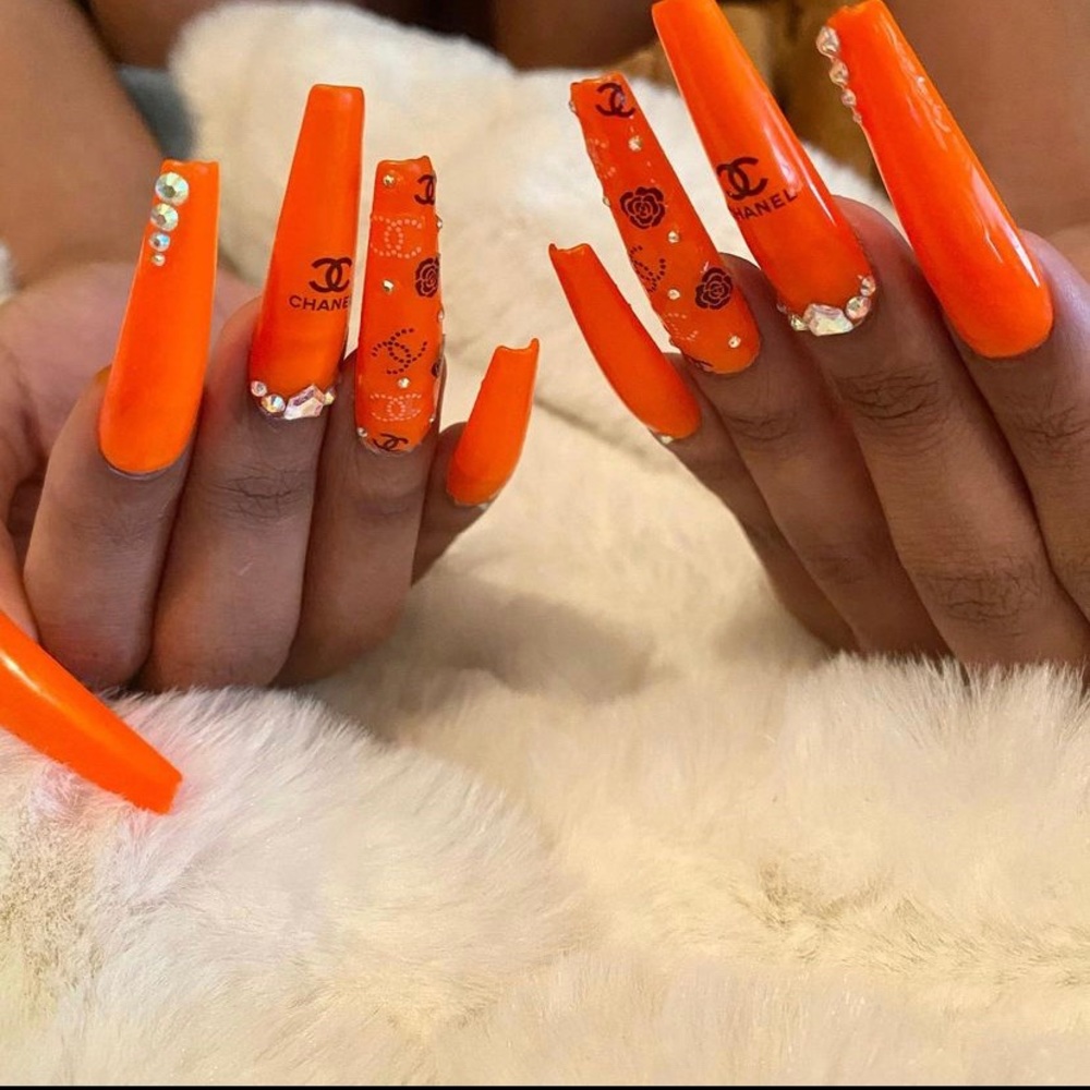 Orange Chanel Press On Nails